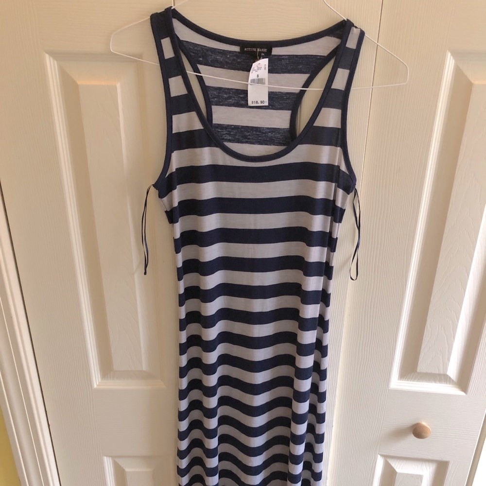 Active Basic Navy/Gray Stripe Maxi Dress